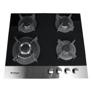 Safegas Hob 4 Burner Glass / Brushed Stainless Steel 580mm x 510mm